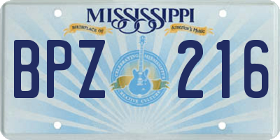 MS license plate BPZ216