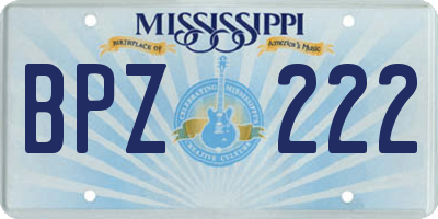 MS license plate BPZ222