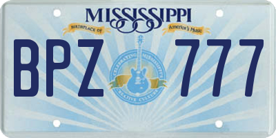 MS license plate BPZ777