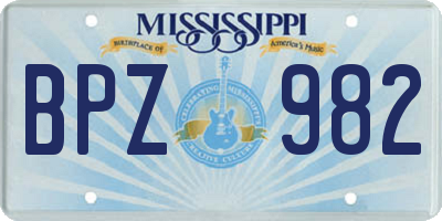 MS license plate BPZ982
