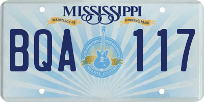 MS license plate BQA117