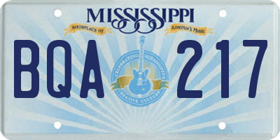 MS license plate BQA217