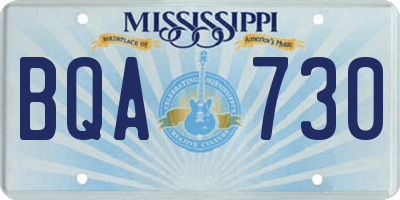 MS license plate BQA730