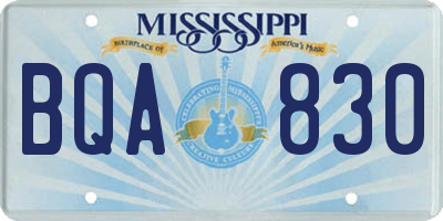 MS license plate BQA830