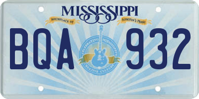 MS license plate BQA932