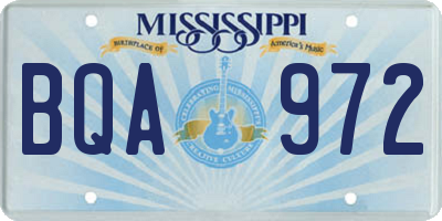 MS license plate BQA972