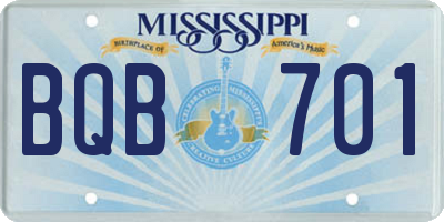 MS license plate BQB701