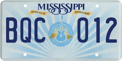 MS license plate BQC012