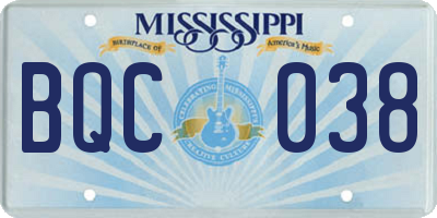 MS license plate BQC038