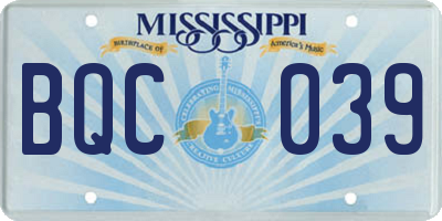 MS license plate BQC039