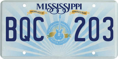 MS license plate BQC203