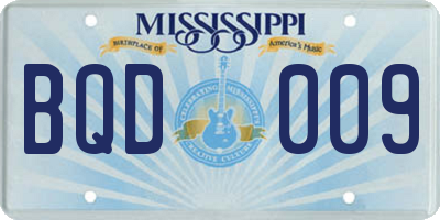 MS license plate BQD009