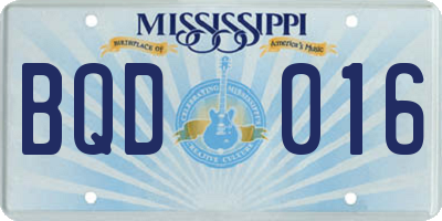 MS license plate BQD016