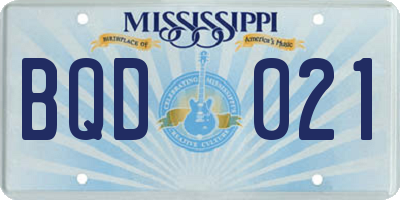 MS license plate BQD021