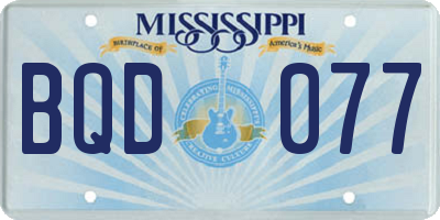 MS license plate BQD077