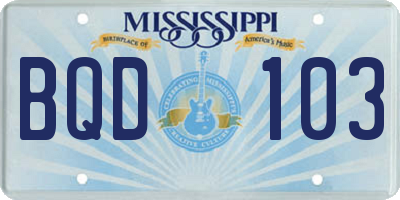 MS license plate BQD103