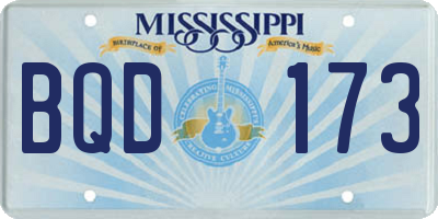 MS license plate BQD173