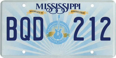 MS license plate BQD212