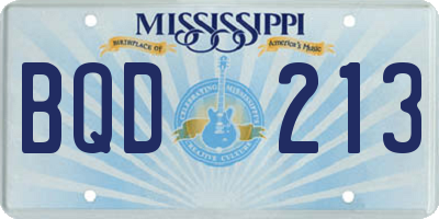 MS license plate BQD213
