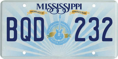 MS license plate BQD232