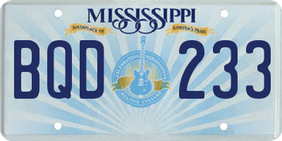 MS license plate BQD233