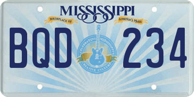 MS license plate BQD234