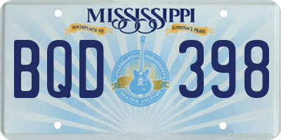 MS license plate BQD398