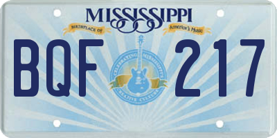 MS license plate BQF217