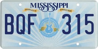 MS license plate BQF315