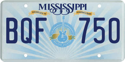 MS license plate BQF750