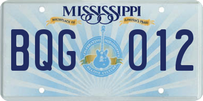 MS license plate BQG012