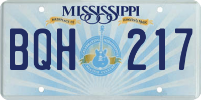 MS license plate BQH217