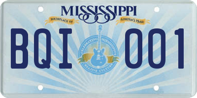 MS license plate BQI001