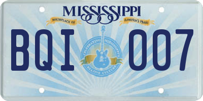 MS license plate BQI007