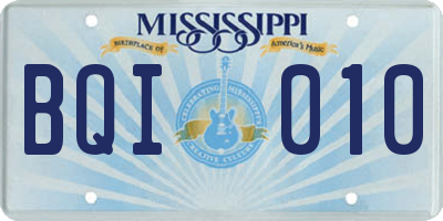 MS license plate BQI010