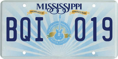 MS license plate BQI019