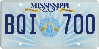 MS license plate BQI700