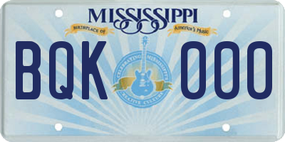 MS license plate BQK000