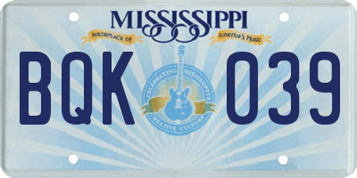 MS license plate BQK039
