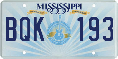 MS license plate BQK193
