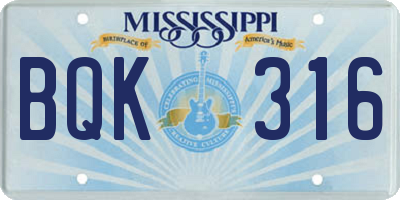 MS license plate BQK316