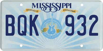 MS license plate BQK932
