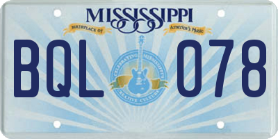 MS license plate BQL078