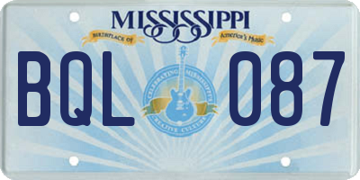MS license plate BQL087
