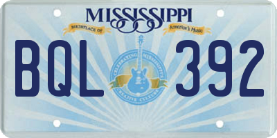MS license plate BQL392
