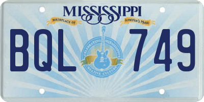 MS license plate BQL749