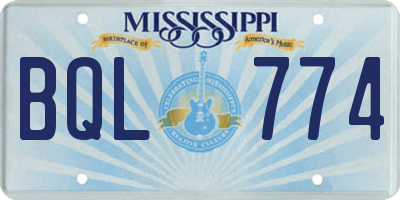 MS license plate BQL774