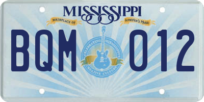MS license plate BQM012