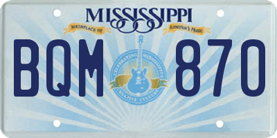 MS license plate BQM870