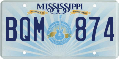MS license plate BQM874